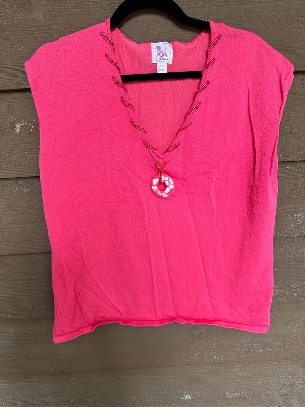 Pink Poodle Sleeveless Pink Poodle V-Neck Tank Top with Pendant Accent size XL